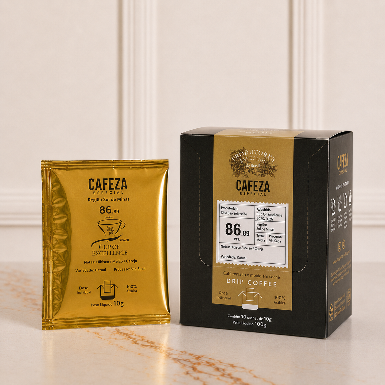 Café Especial Drip Coffee Cup Of Excellence 86,89 pts 10g 10 unid.