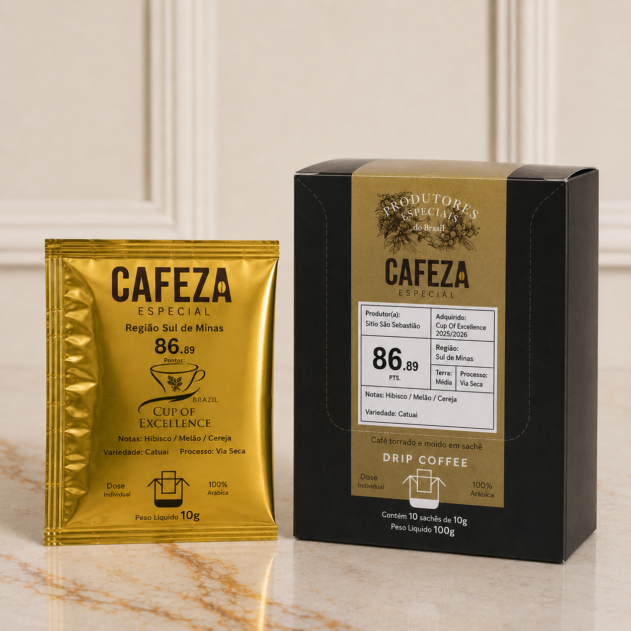 Café Especial Drip Coffee Cup Of Excellence 86,89 pts 10g 10 unid.
