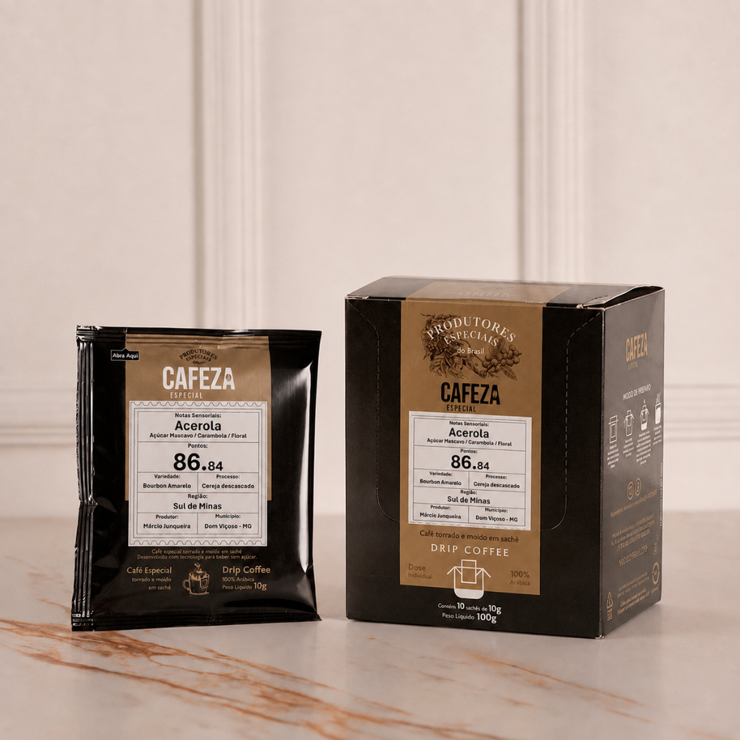 Café Especial Drip Coffee Produtores Especiais do Brasil 86,84 pts 10g 10 unid. acerola