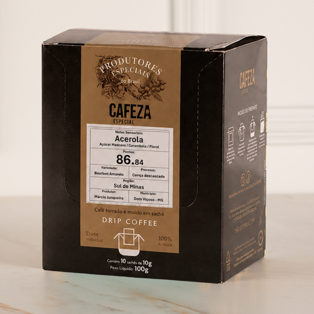 Café Especial Drip Coffee Produtores Especiais do Brasil 86,84 pts 10g 10 unid. acerola