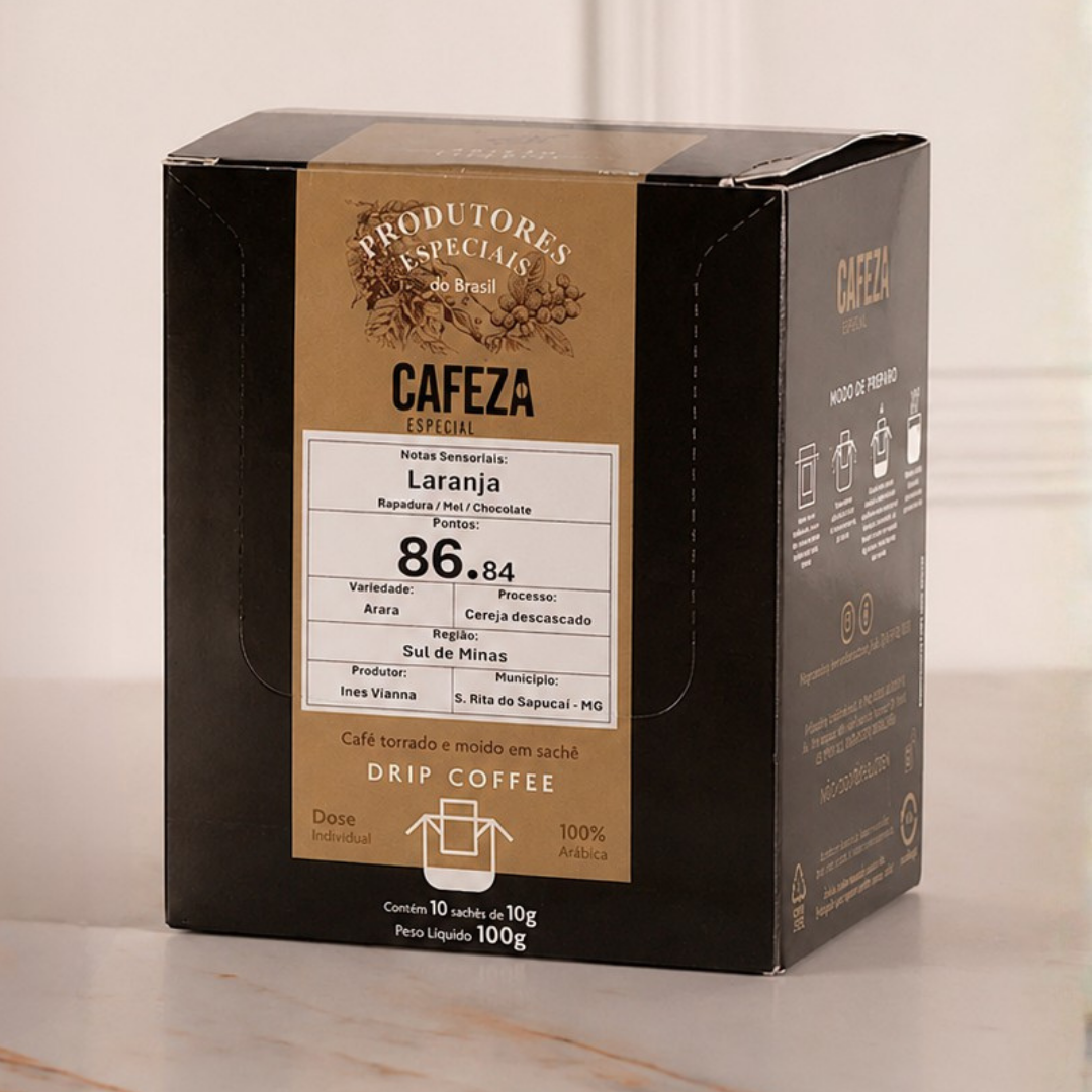 Café Especial Drip Coffee Produtores Especiais do Brasil 86,84 pts 10g 10 unid.